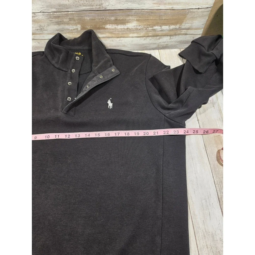 Polo Ralph Lauren Mens Black Snap Mock Neck Pullover Sweatshirt Large‎ Pony Logo